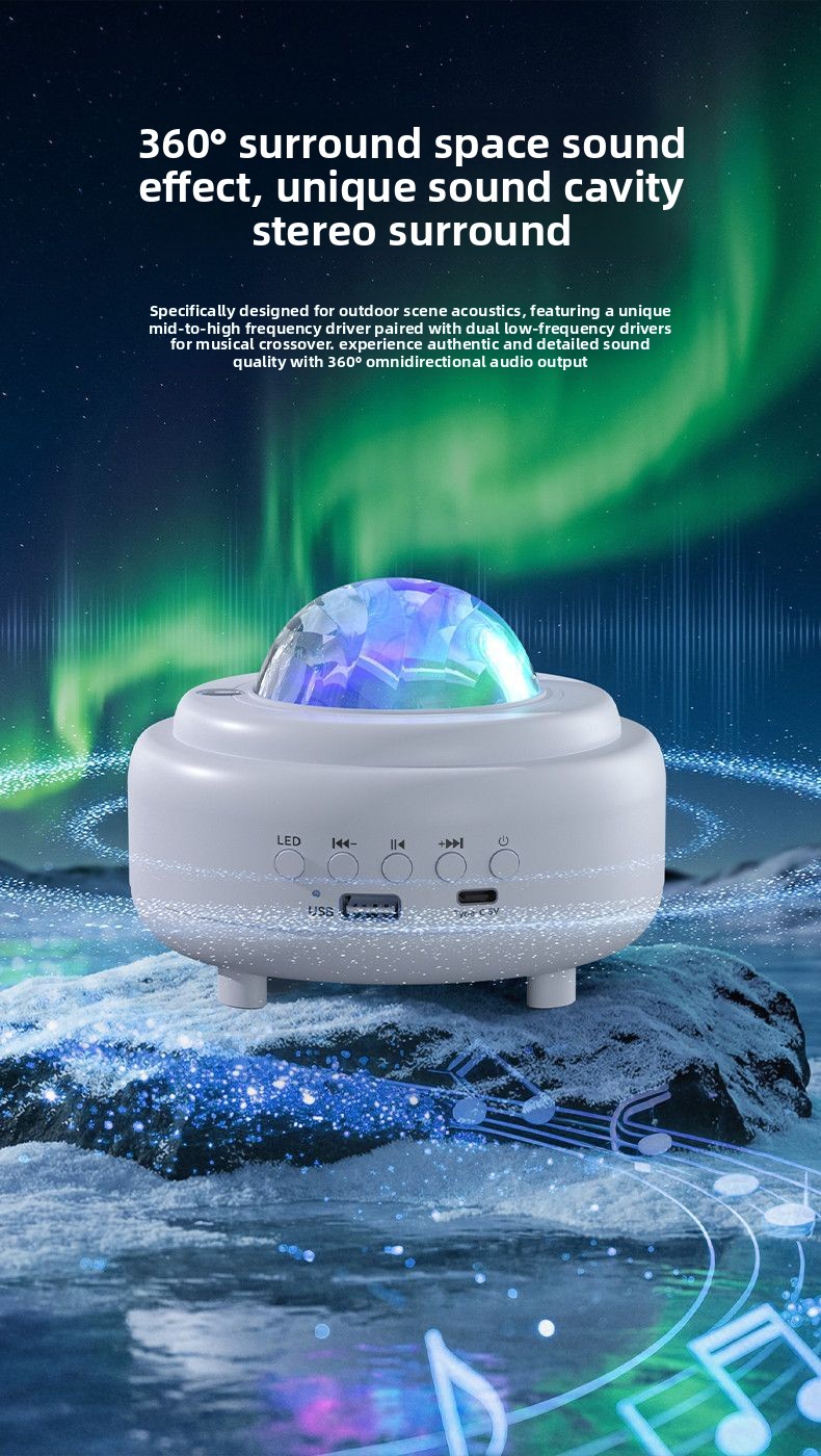 Star Projector Night - Proyektor Bintang Aurora, Speaker Bluetooth, Lampu