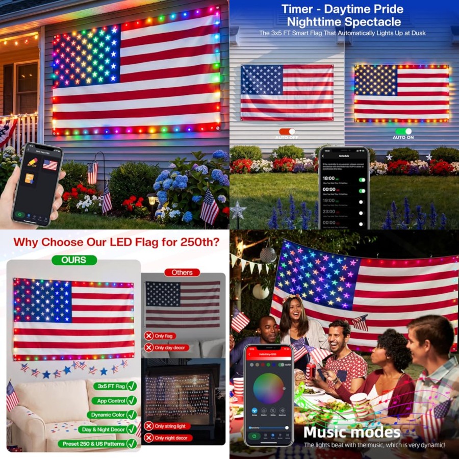 Up Lighting Decor - Bendera Amerika Pintar Berlampu 3x5 FT,