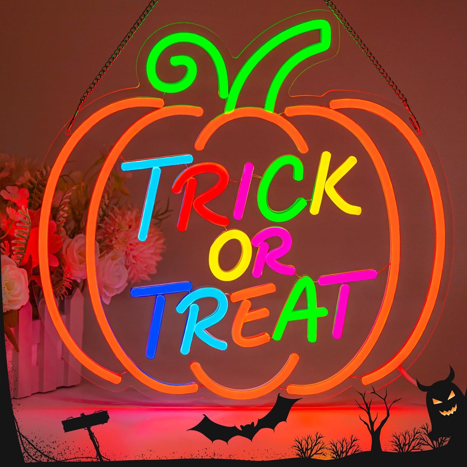 Home Decor Lighting Tricks - Lampu Neon LED Labu Trick Or
